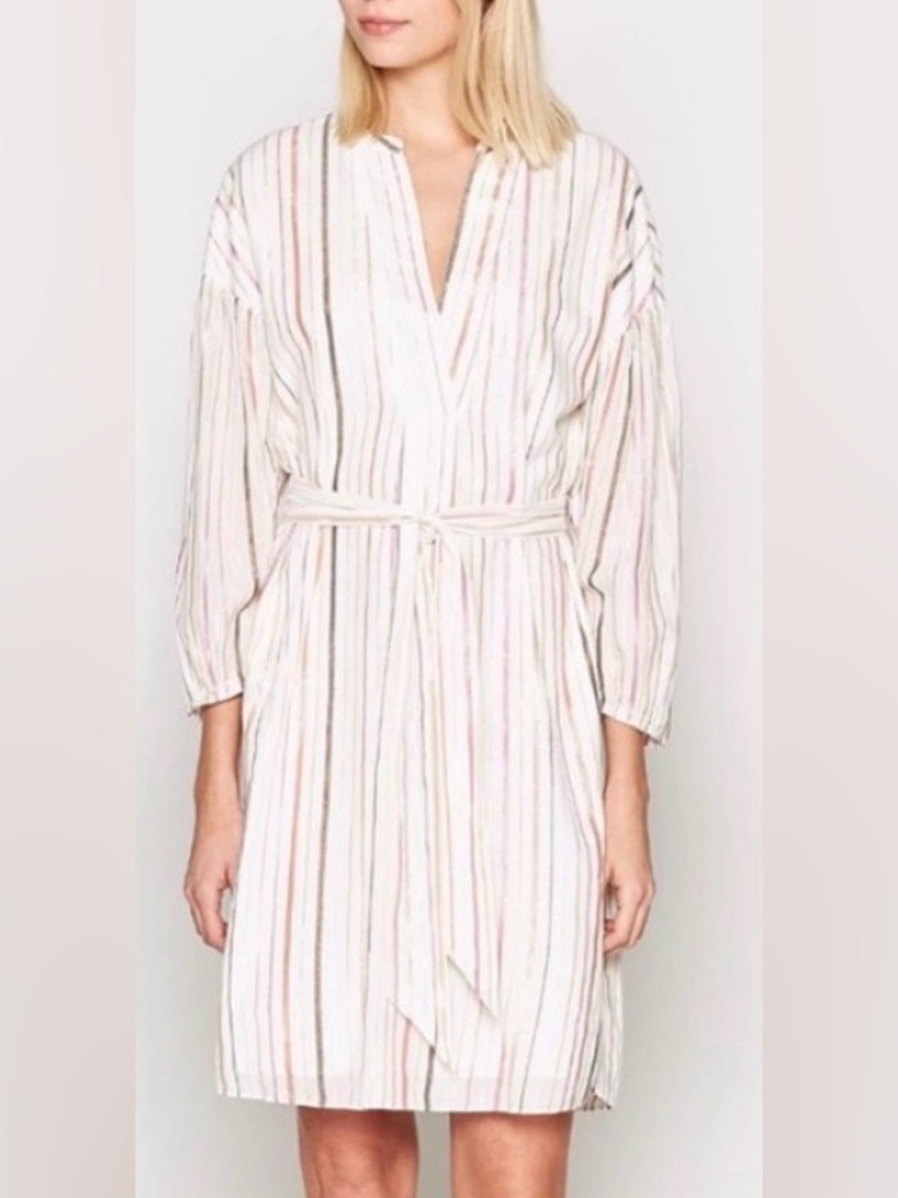 Joie Cream Casual Euro-Summer Striped Tie Shirt Dress Women’s SZ M